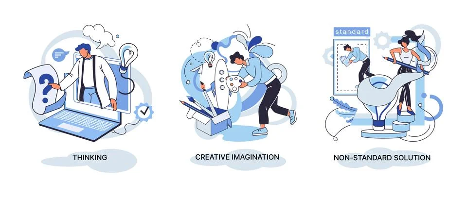 Creative thinking. People different mental mindset types or models creative Stock Illustration