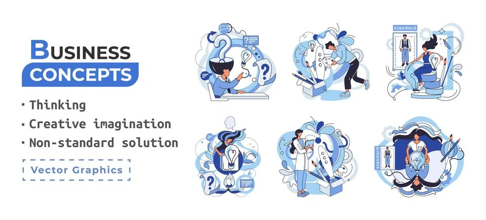 Creative thinking. People different mental mindset types or models creative Stock Illustration