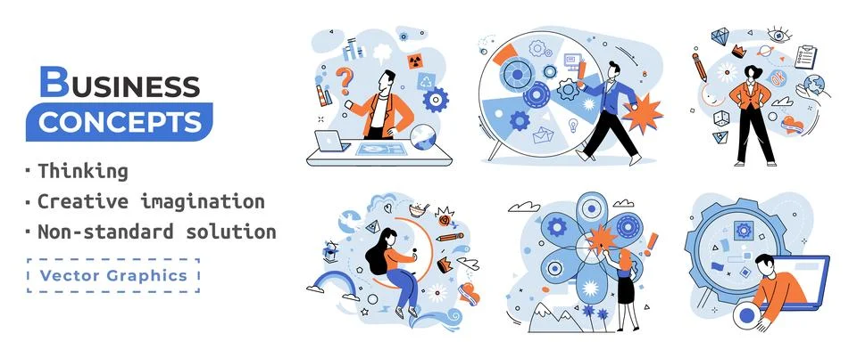 Creative thinking. People different mental mindset types or models creative Stock Illustration