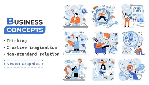 Creative thinking. People different mental mindset types or models creative Stock Illustration