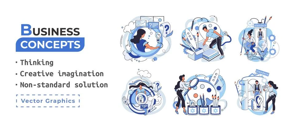 Creative thinking. People different mental mindset types or models creative Stock Illustration