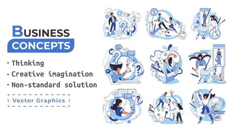 Creative thinking. People different mental mindset types or models creative Illustrazione stock