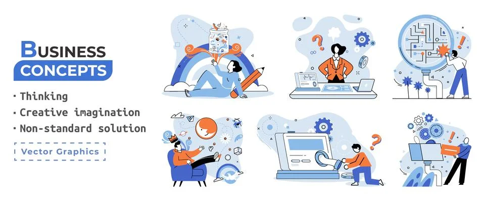 Creative thinking. People different mental mindset types or models creative Illustrazione stock