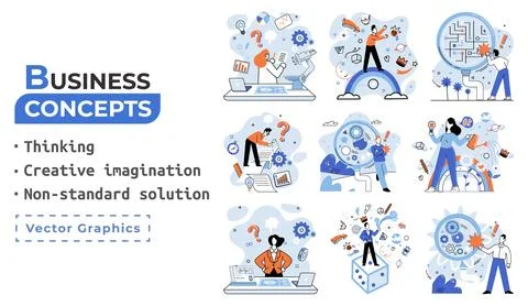 Creative thinking. People different mental mindset types or models creative Stock Illustration