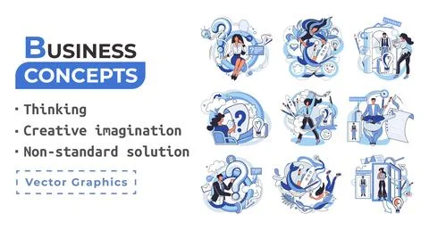 Creative thinking. People different mental mindset types or models creative Stock Illustration