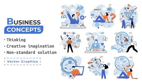 Creative thinking. People different mental mindset types or models creative Illustrazione stock