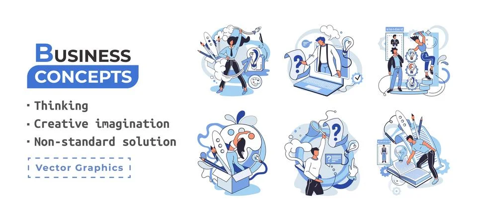 Creative thinking. People different mental mindset types or models creative Illustrazione stock