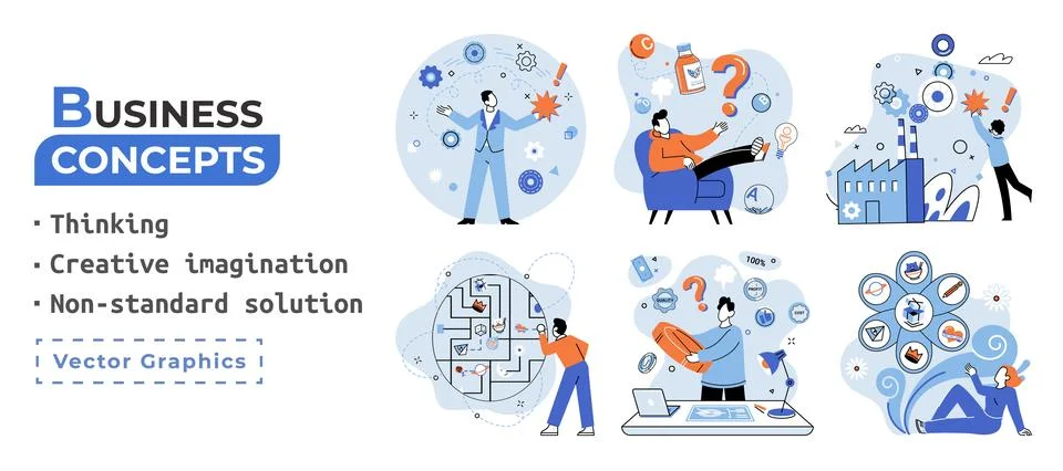 Creative thinking. People different mental mindset types or models creative Illustrazione stock