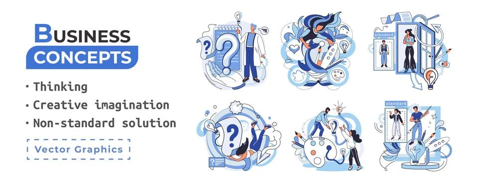 Creative thinking. People different mental mindset types or models creative Stock Illustration