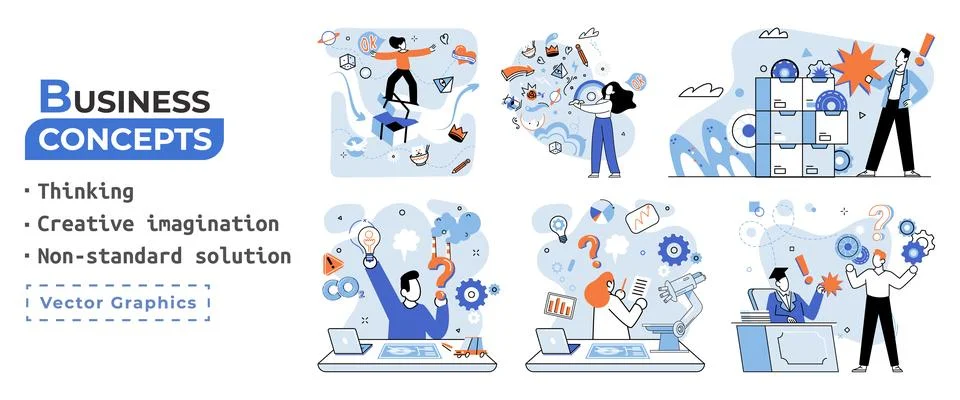 Creative thinking. People different mental mindset types or models creative Stock Illustration