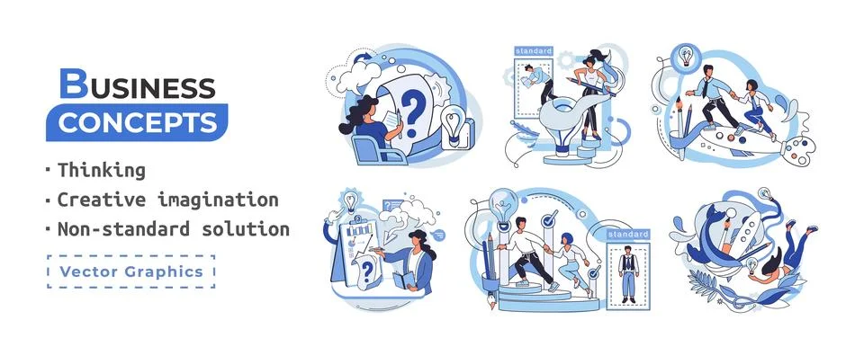 Creative thinking. People different mental mindset types or models creative Stock Illustration