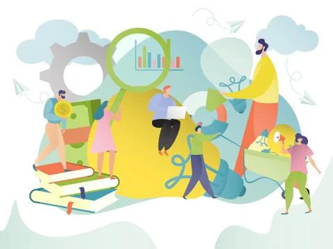 Creative thinking people work together, team idea brainstorming concept, vector Illustrazione stock