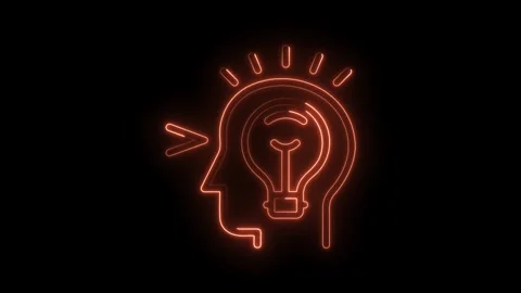 Creative thinking process neon lightbulb inside head on black background Stock Footage 322963157