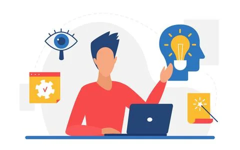 Creative thinking, progress and new business work idea concept with businessman Illustrazione stock