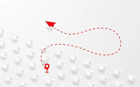 Creative thinking. Red paper airplane move different way. Creative business c Stock Illustration