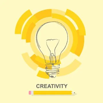 Creative thinking. Sketch drawing of glowing light bulb on orange background Illustrazione stock