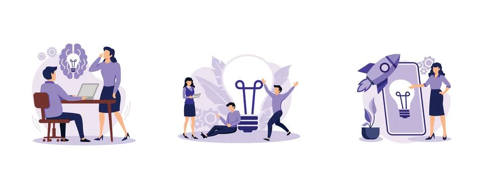 Creative thinking. Team brainstorming, idea management, project management, s Stock-Illustration