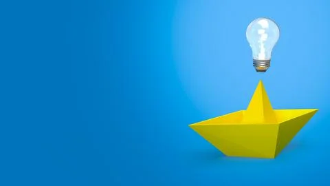 The creative thinking, yellow boat and light bulb for idea concept 3d renderi Illustrazione stock