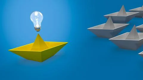 The creative thinking, yellow boat and light bulb for idea concept 3d renderi Illustrazione stock