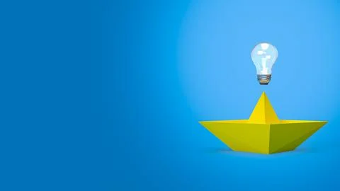 The creative thinking, yellow boat and light bulb for idea concept 3d renderi Illustrazione stock