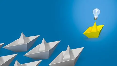 The creative thinking, yellow boat and light bulb for idea concept 3d renderi Illustrazione stock