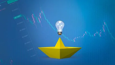 The creative thinking, yellow boat and light bulb for idea concept 3d renderi Illustrazione stock
