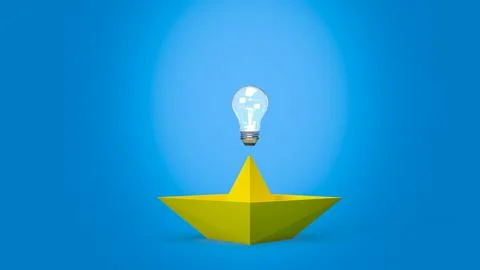 The creative thinking, yellow boat and light bulb for idea concept 3d renderi Illustrazione stock