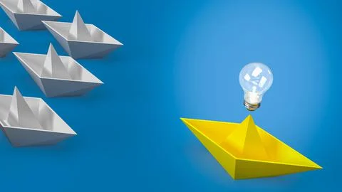 The creative thinking, yellow boat and light bulb for idea concept 3d renderi Illustrazione stock