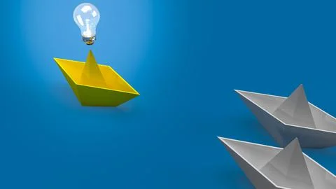 The creative thinking, yellow boat and light bulb for idea concept 3d renderi Illustrazione stock