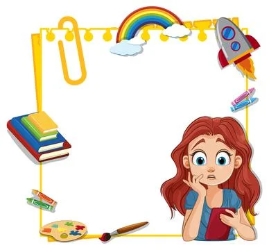 Creative Thoughts Frame with Curious Girl Stock Illustration