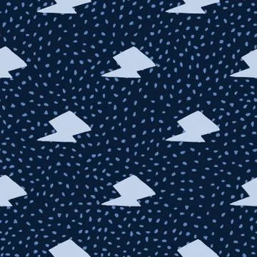Creative thunder backdrop seamless pattern on black background. Lightning bol Illustrazione stock