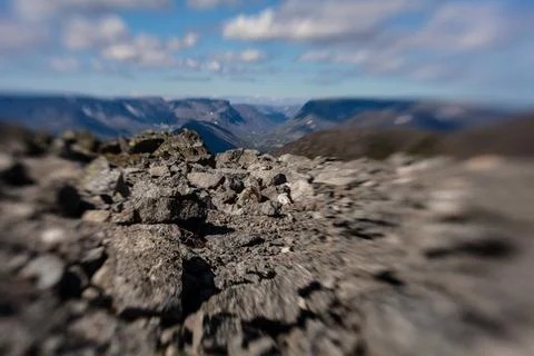 Creative tilt-shift view of Kirovsk in the Khibiny Mountains, Murmansk Region Stock Photos