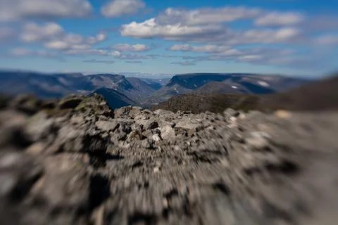 Creative tilt-shift view of Kirovsk in the Khibiny Mountains, Murmansk Region Stock Photos