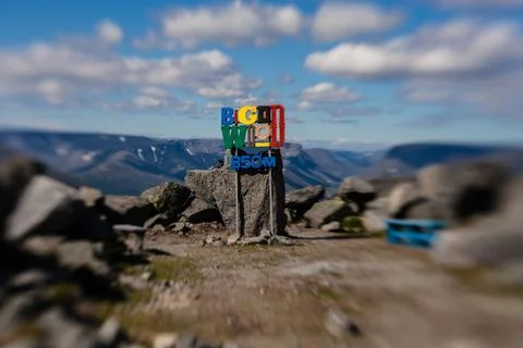 Creative tilt-shift view of Kirovsk in the Khibiny Mountains, Murmansk Region Stock Photos