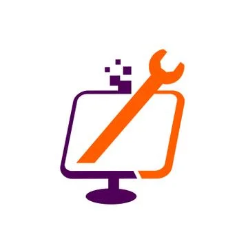 Creative tools and screen fix computer pc repair logo vector design Stock Illustration