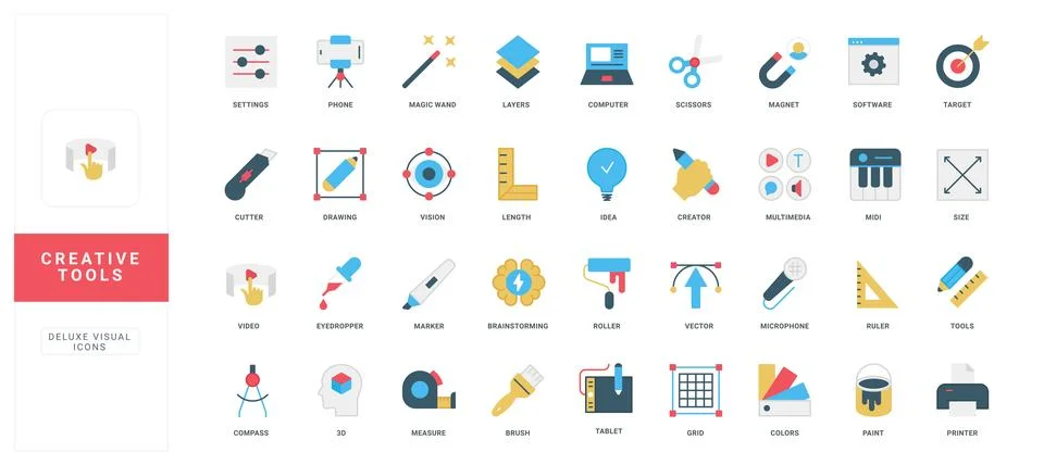 Creative tools for graphic design, control of software settings, filters color Stock Illustration