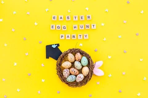 Creative Top view holiday Easter Concept Stock Photos