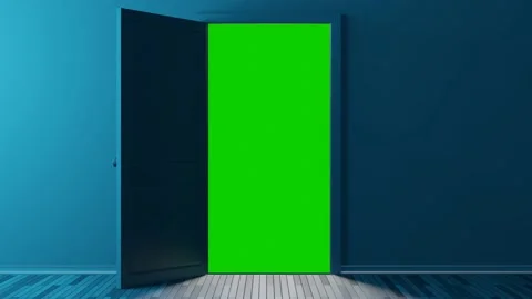 Creative transition. Opening door in empty room with chromakey. Stock Footage 236501941