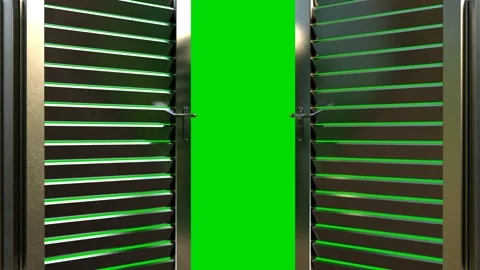 Creative transition. Opening door in empty room with chromakey. Stock Footage 236502100