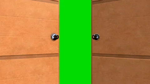 Creative transition. Opening door in empty room with chromakey. Stock Footage 236502112