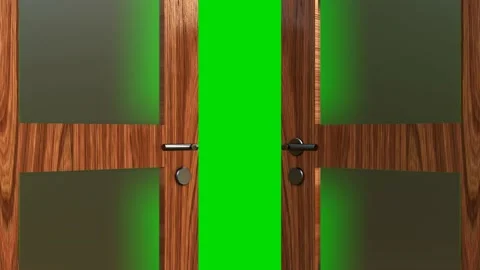 Creative transition. Opening door in empty room with chromakey. Stock Footage 236502119