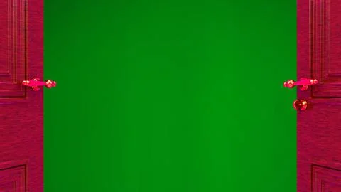 Creative transition. Opening door in empty room with chromakey. Design templa 스톡 일러스트