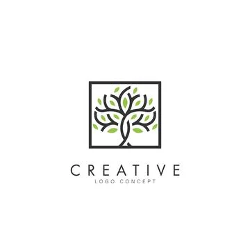 Creative Tree Travel Explore Logo Design Template Flat Style Vector Stock Illustration