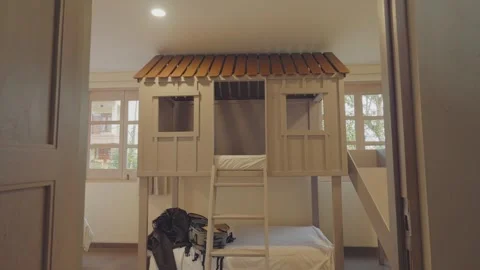 Creative Treehouse Style Bunk Bed in Kid Bedroom Stock Footage 276548174
