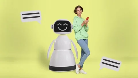 Creative trend 3d motion collage video of happy girl hold phone type message Stock-Footage 301629966