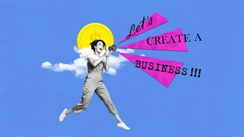 Creative trend 3d motion collage video of happy girl scream megaphone Stock-Footage 302992717