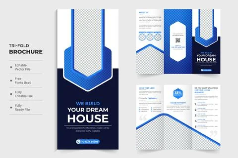 Creative tri fold brochure design for real estate business promotion with g.. Stock Illustration
