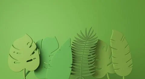 Creative tropical jungle leaf minimal background. 3D Render Illustrazione stock
