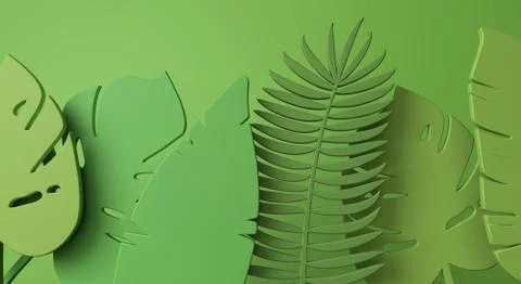 Creative tropical jungle leaf minimal background. 3D Render Stock Illustration