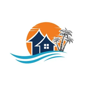 Creative tropical summer beach logo design template Vector illustration Stock Illustration